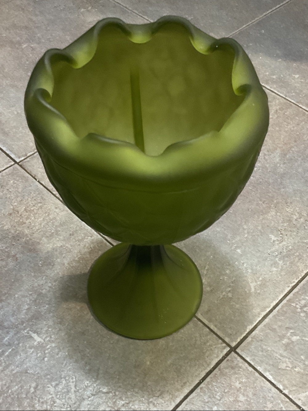 Indiana Glass Olive Green Frosted Pedestal